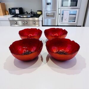 4 Arcoroc VTG France Red Poppy Flower Ribbed Bowl With Scalloped Edges Pearl 5”